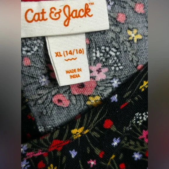 Cat & Jack Girls Black Floral Tiered Dress Size XL 14/16 Long Sleeve - Picture 7 of 9